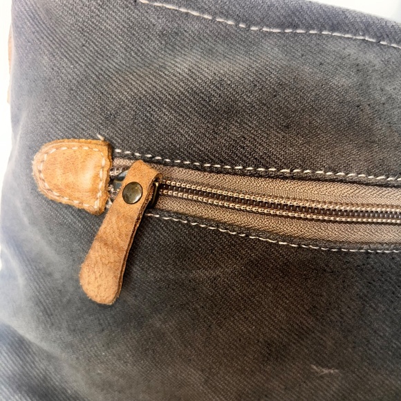 Myra Bag Azure Upcycled Canvas & Cowhide Leather Shoulder Bag NWOT - Picture 10 of 14